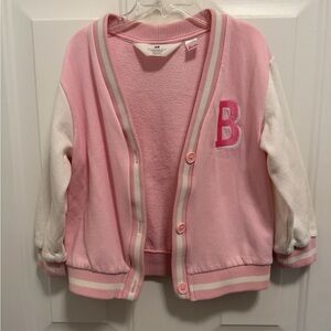 H&M Kids Barbie Pink and Cream Button-Up Sweater - Varsity Sweater